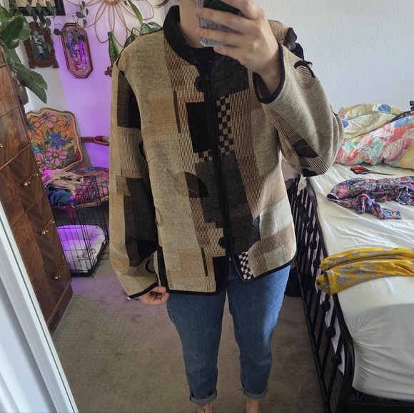 Dressbarn Black and Tan Patchwork Jacket - Picture 3 of 5